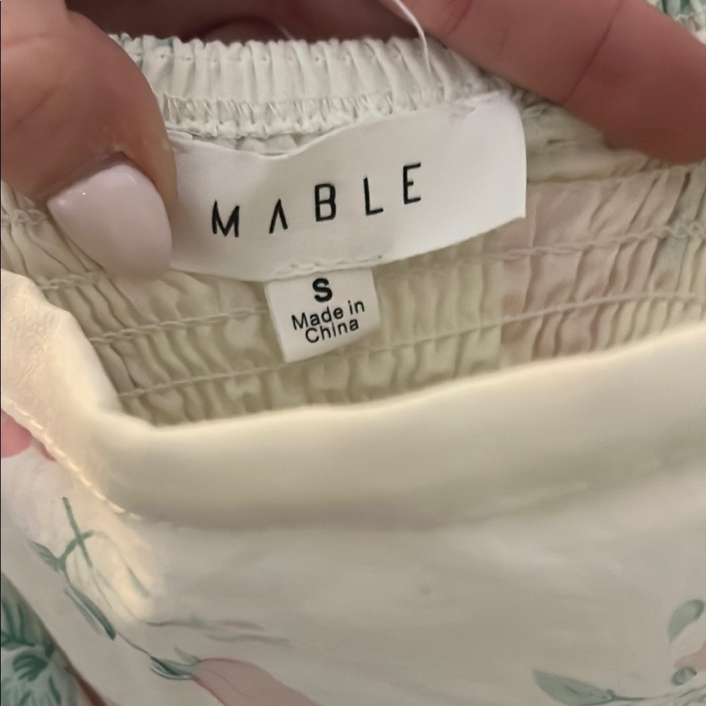 MARBLE Cream Floral Ruffle-Strap Mini Dress with Pink Roses - Picture 2 of 5
